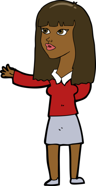 Çizgi filmdeki kadın bir insan tarafından çizilmiş bir şeyi göstermeye çalışıyor.