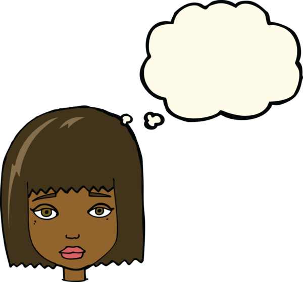 Bir insan tarafından çizilmiş düşünce baloncuklu kadın yüzü.