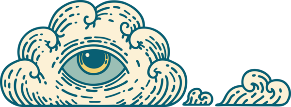 Bir insan tarafından çizilmiş her şeyi gören bir göz bulutunun ikonik dövme şekli.