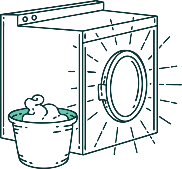 Bir insan tarafından çizilmiş geleneksel dövme tarzı çamaşır makinesinin çizimi