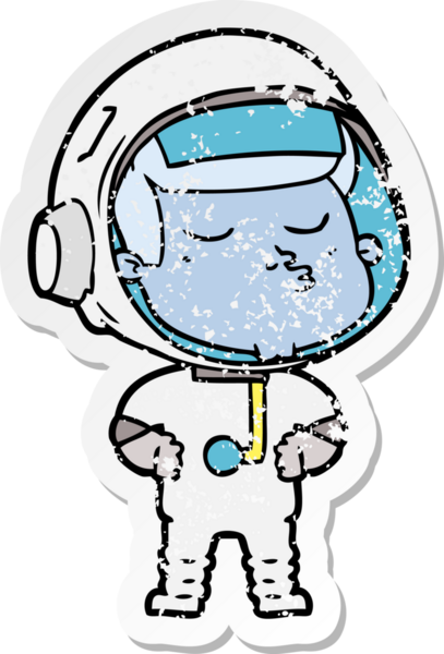 Bir insan tarafından çizilmiş kendinden emin bir astronotun sıkıntılı çıkartması.