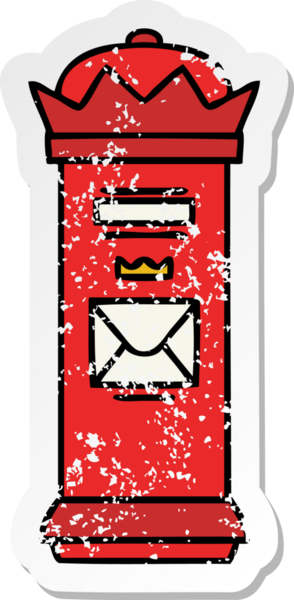 Bir insan tarafından çizilmiş şirin bir İngiliz posta kutusunun sıkıntılı çıkartması.