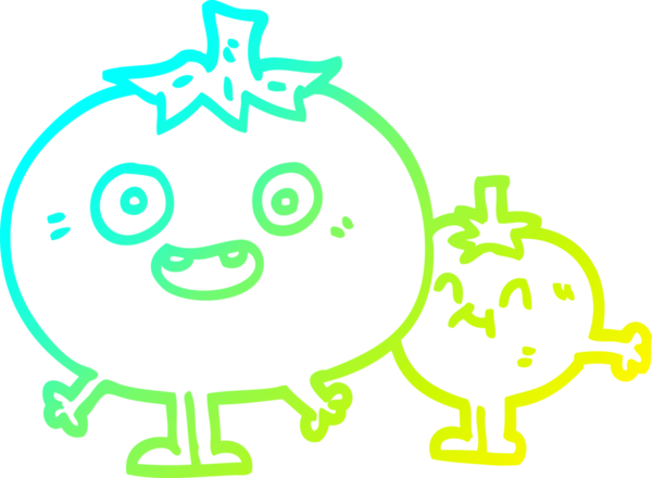 Bir insan tarafından çizilmiş mutlu domateslerin soğuk gradyan çizimi