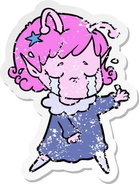 Bir insan tarafından çizilmiş, ağlayan uzaylı bir kızın sıkıntılı çıkartması.