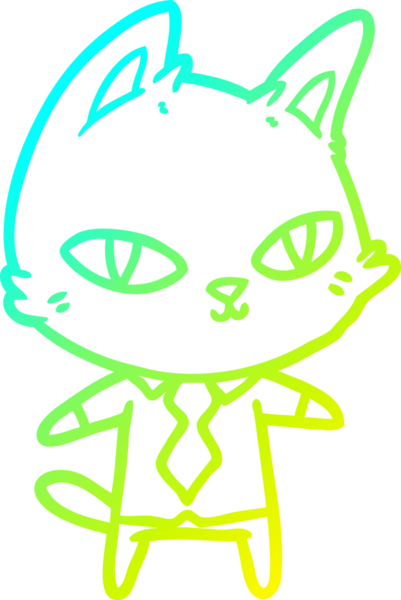 Bir insan tarafından çizilmiş ofis kıyafetleri içinde çizgi film kedisi çizimi.