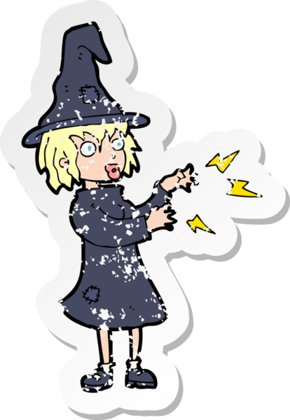 Bir insan tarafından çizilmiş bir karikatür cadısının gerilmiş çıkartması.