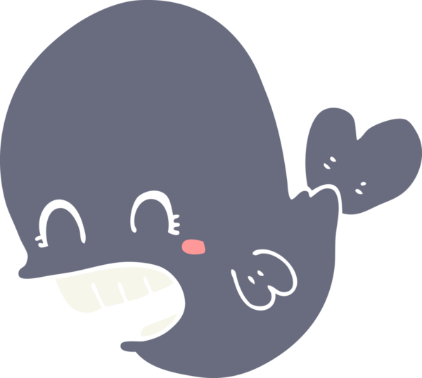 Bir insan tarafından çizilmiş düz renkli çizgi film balinası