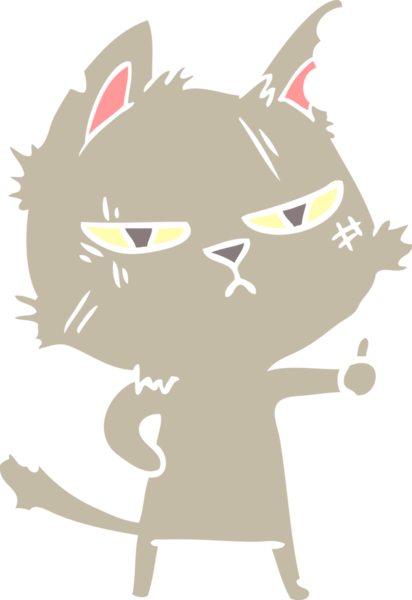 sert düz renkli çizgi film kedisi bir insan tarafından çizilmiş baş parmak işareti