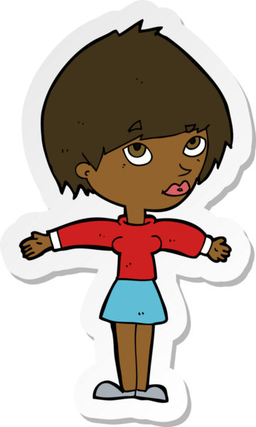 Bir insan tarafından çizilmiş, açık kollu bir karikatür kadının çıkartması.