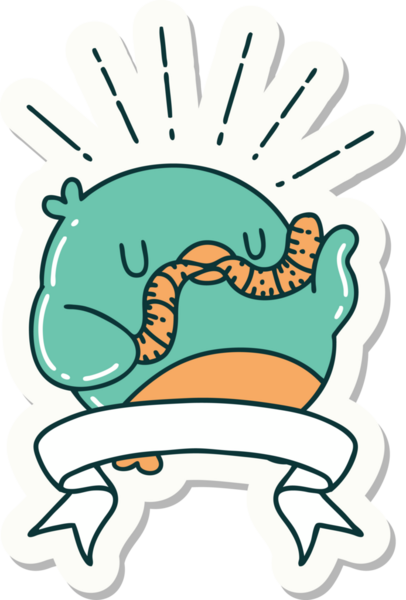 Bir insan tarafından çizilmiş kurt dövmeli bir Robin çıkartması.