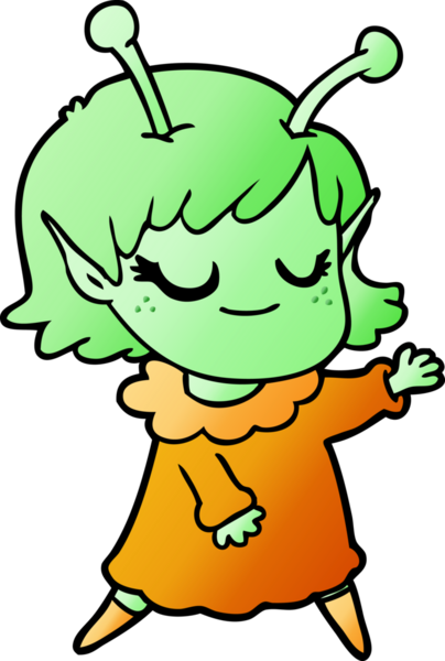 Bir insan tarafından çizilmiş gülümseyen uzaylı kız çizgi filmi.