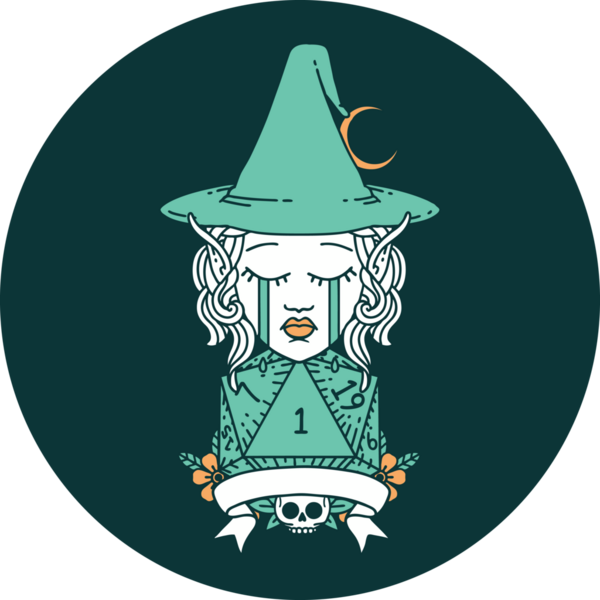 Ağlayan Elf Büyücüsü karakteri. Bir insan tarafından çizilmiş doğal bir zar.