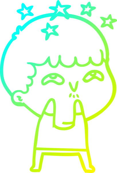 Bir çizgi film karakteri, bir insan tarafından çizilmiş soğuk gradyan çizimi.