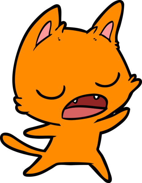 Bir insan tarafından çizilmiş konuşan kedi çizgi filmi.