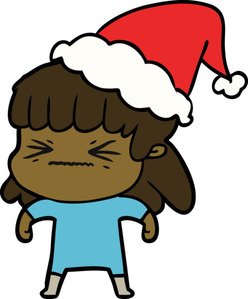 Bir insan tarafından çizilmiş Noel Baba şapkası giyen bir kadının el çizimi.