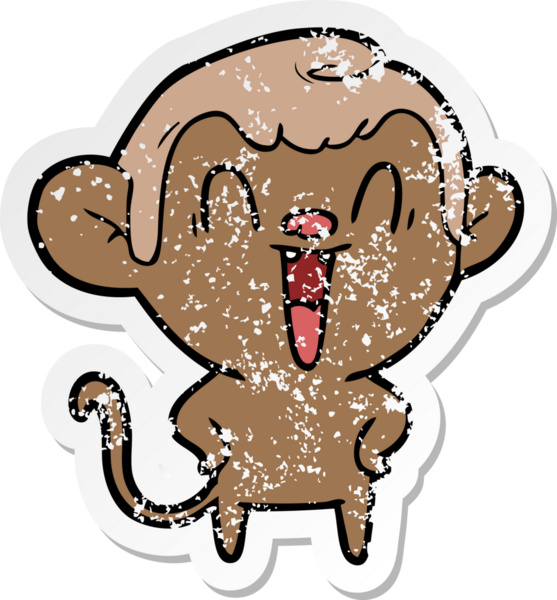 Bir insan tarafından çizilmiş gülen maymunun sıkıntılı çıkartması.