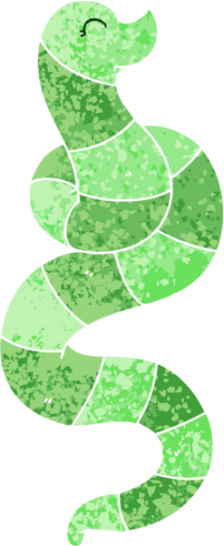 Retro illüstrasyon tarzı bir insan tarafından çizilmiş tuhaf çizgi film yılanı.