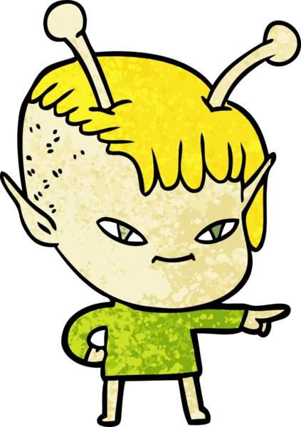 Bir insan tarafından çizilmiş sevimli uzaylı kız çizgi filmi.