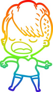 Gökkuşağı gradyan çizgi çizimi bir insan tarafından çizilen havalı hippi kız çizimi