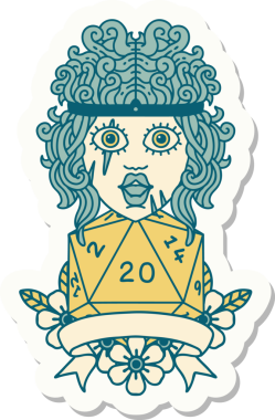 Bir insan tarafından çizilmiş 20 zarlı bir insan barbarının çıkartması.