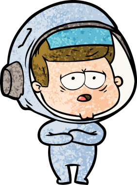 Bir insan tarafından çizilmiş yorgun astronot çizgi filmi.