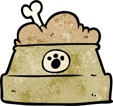 Bir insan tarafından çizilmiş bir kase köpek maması.