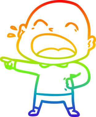 Gökkuşağı gradyan çizgi çizimi. Bir insan tarafından çizilmiş kel adam diye bağıran çizgi film.