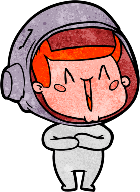 Bir insan tarafından çizilmiş mutlu astronot çizgi filmi.