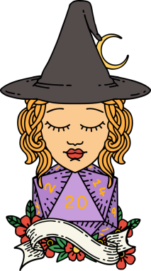 Bir insan tarafından çizilmiş 20 D20 zarlı Retro Dövme Tarzı insan büyücüsü