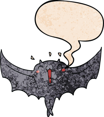 çizgi film mutlu vampir yarasa konuşma baloncuğu ile retro doku bir insan tarafından çizilmiş