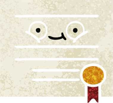 Bir insan tarafından çizilmiş mezuniyet diplomasının retro çizim tarzı karikatürü.