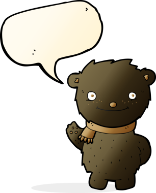 Bir insan tarafından çizilmiş konuşma baloncuğu olan sevimli siyah ayı.