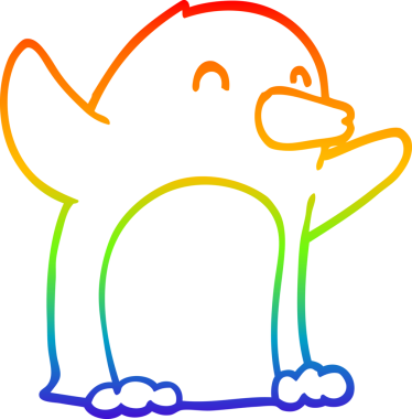 gökkuşağı gradyanı çizimi bir insan tarafından çizilen heyecanlı penguen çizimi