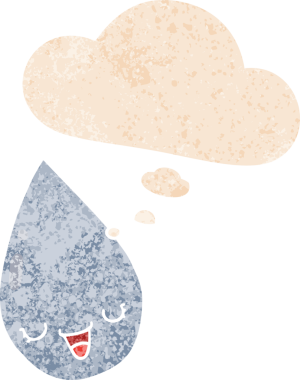 Düşünce baloncuklu karikatür yağmur damlası grunge sıkıntılı retro desen bir insan tarafından çizilmiş