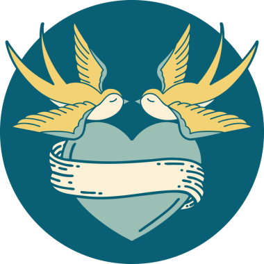 Kırlangıçların ikonik dövme şekli ve bir insan tarafından çizilmiş bir kalp.