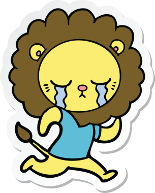 Bir insan tarafından çizilmiş ağlayan çizgi film aslanının çıkartması.