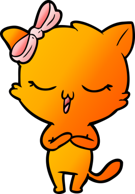 Bir insan tarafından çizilmiş kafasında yay olan çizgi film kedisi.