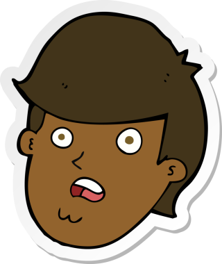 Bir insan tarafından çizilmiş koca çeneli bir karikatürcünün çıkartması.