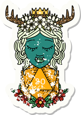 Retro Dövme Biçimi Yarı Ork Druid Bir insan tarafından çizilmiş 20 zar ile