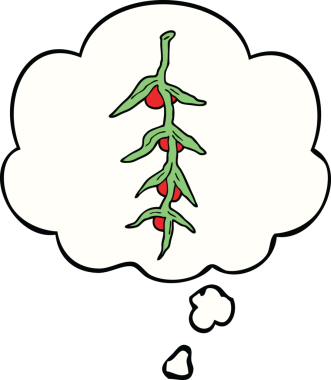 Bir insan tarafından çizilmiş düşünce baloncuklu çizgi film bitkisi.