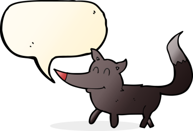 Bir insan tarafından çizilmiş konuşma balonu olan küçük bir kurt.