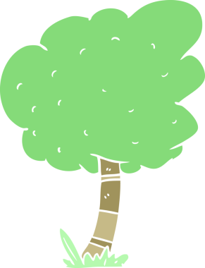 Bir insan tarafından çizilmiş düz renk çizgi film ağacı