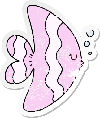 Bir insan tarafından çizilmiş garip bir el çizilmiş karikatür balığının sıkıntılı çıkartması