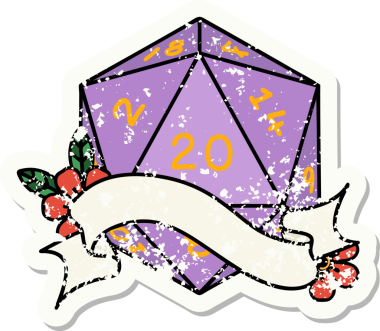 Bir insan tarafından çizilmiş 20 D20 zarının grunge çıkartması.