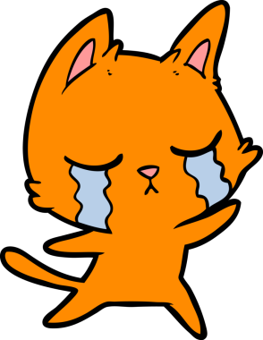 Bir insan tarafından çizilmiş ağlayan çizgi film kedisi.