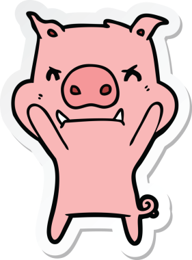 Bir insan tarafından çizilmiş kızgın çizgi film domuzu çıkartması.