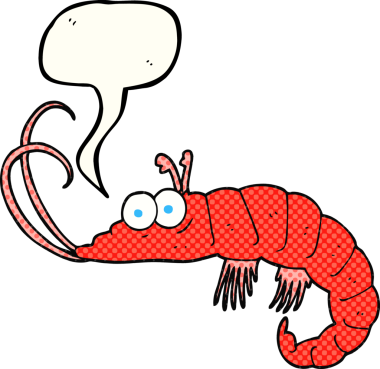 Bir insan tarafından çizilmiş karides karikatürü.