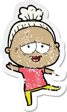 Bir insan tarafından çizilmiş mutlu, yaşlı bir kadının sıkıntılı çıkartması.