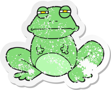 Bir insan tarafından çizilmiş karikatür kurbağasının gerilemiş çıkartması.