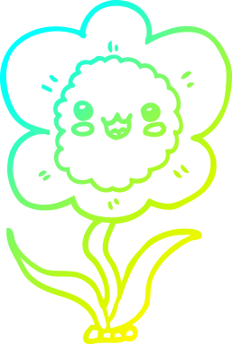 Bir insanın çizdiği karikatür çiçeğinin soğuk gradyan çizgisi.